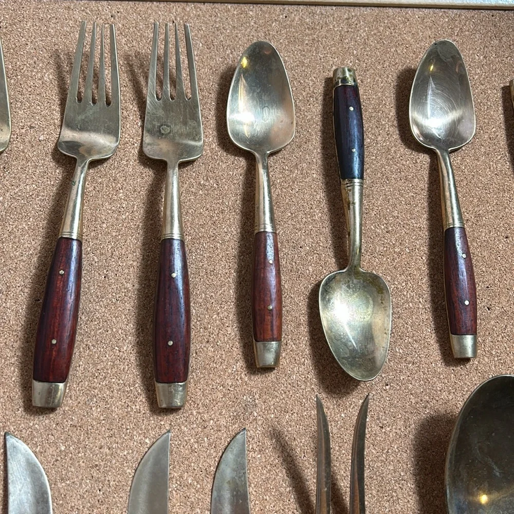 Antique Cocktails Forks Knives Spoons Royal Crown Design Rose Wood Handles